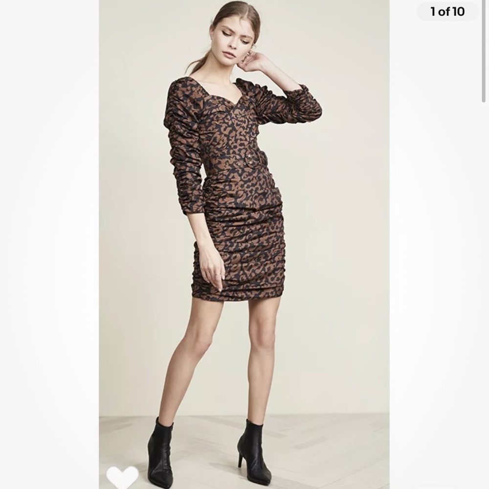 NWT Nicholas Dress Leopard Size 4 Ruched Cocktail Belted Elbow Sleeve Intermix S